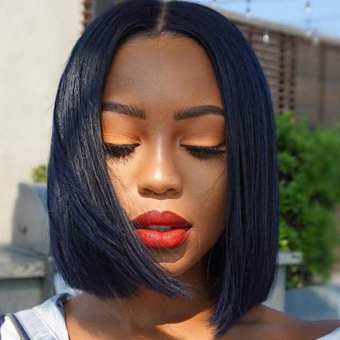 13X4 Short Bob Wigs Straight Human Hair Lace Front Wig Silky Blunt Cut-wigirlhair