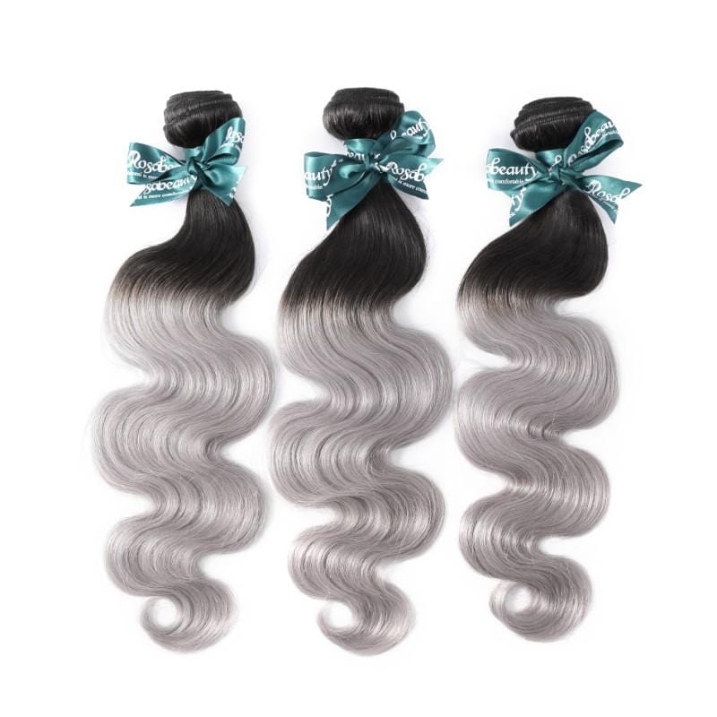 8A #T1B/Grey Body Wave Hair Bundles 3:7