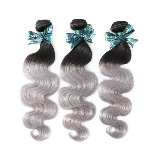 8A #T1B/Grey Body Wave Hair Bundles 3:7