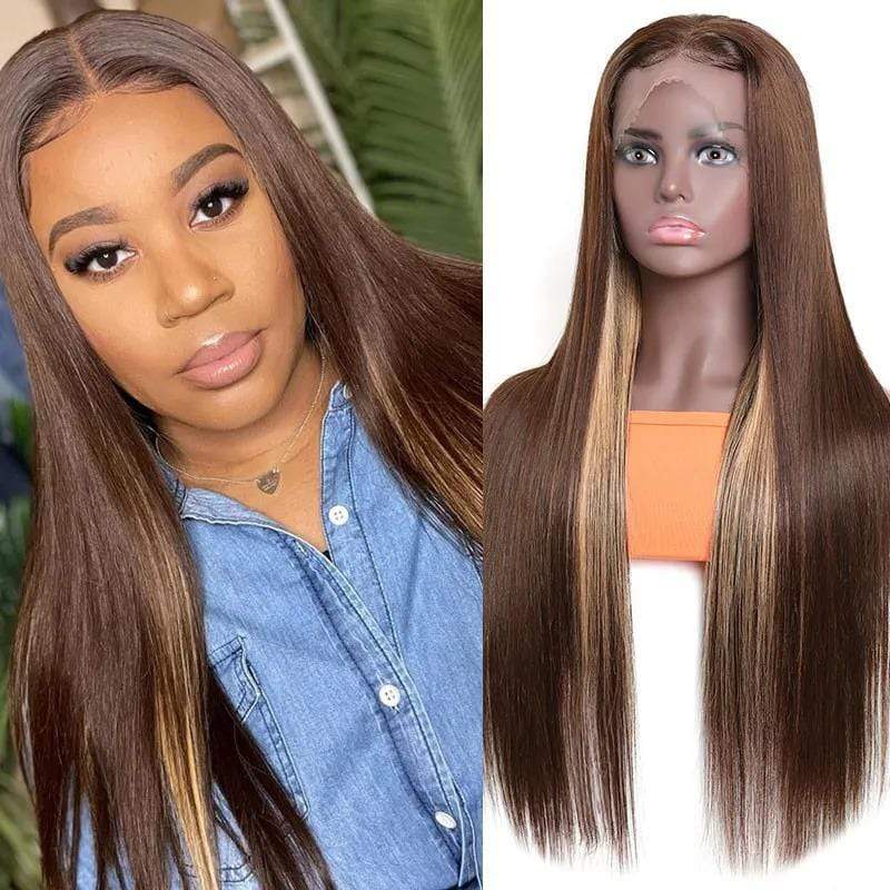 4x4 #4/30 Mix Color Straight Human Hair Lace Front Wig - wigirlhair