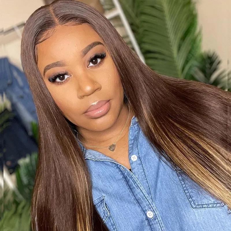 4x4 #4/30 Mix Color Straight Human Hair Lace Front Wig - wigirlhair