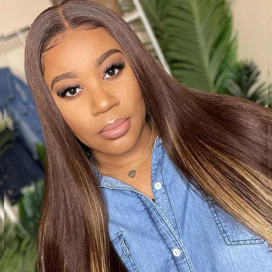 4x4 #4/30 Mix Color Straight Human Hair Lace Front Wig - wigirlhair