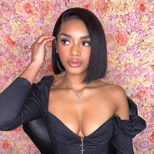 Straight Short Bob Wigs Human Hair Lace Frontal Wig Silky Blunt Cut-wigirlhair