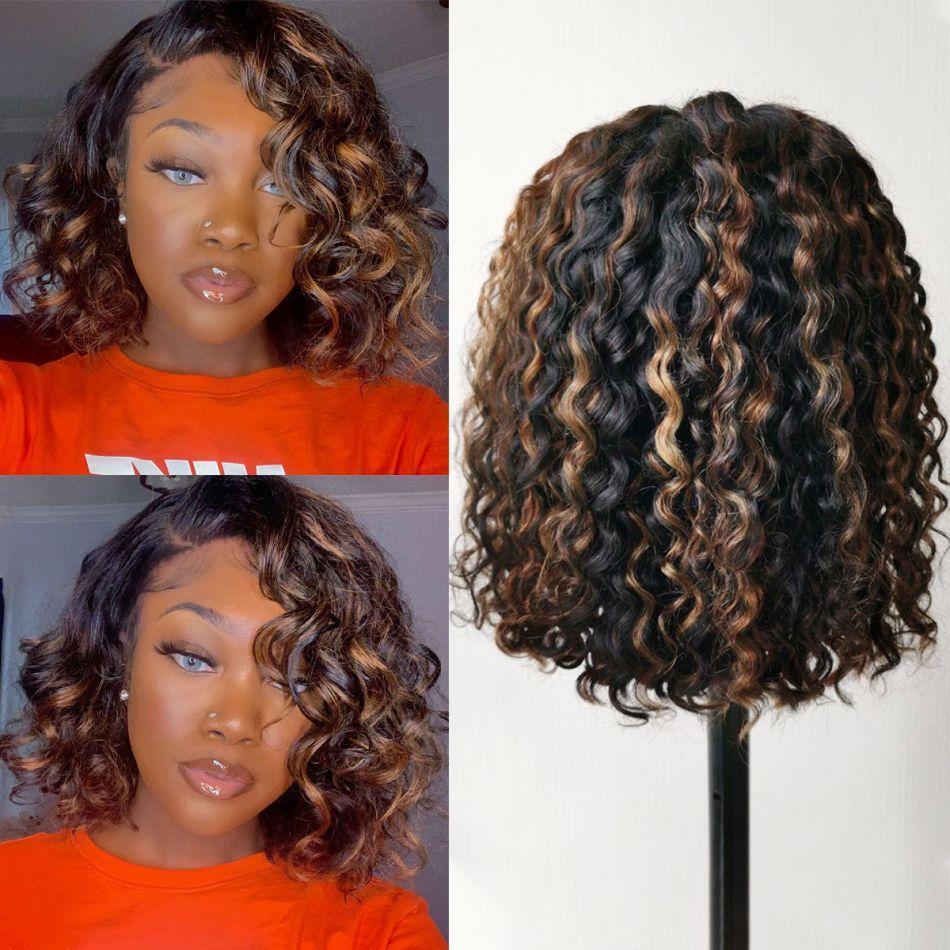 #4/27 Water Wave Highlight Bob Wig Ombre Virgin Human Hair - wigirlhair
