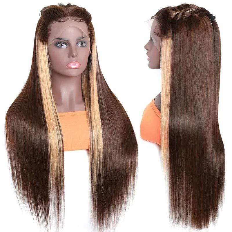 4x4 #4/30 Mix Color Straight Human Hair Lace Front Wig - wigirlhair