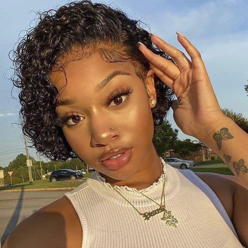 13X4 Pixie Cut Wig Deep Wave Slick Back Virgin Human Hair - wigirlhair
