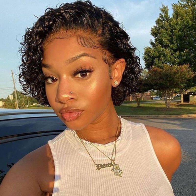 13X4 Pixie Cut Wig Deep Wave Slick Back Virgin Human Hair - wigirlhair