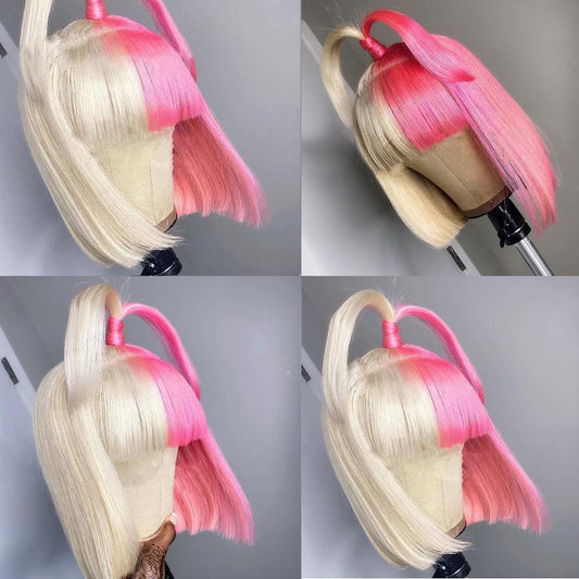 613 Blonde Bob Bang Wigs Virgin Human Hair-wigirlhair