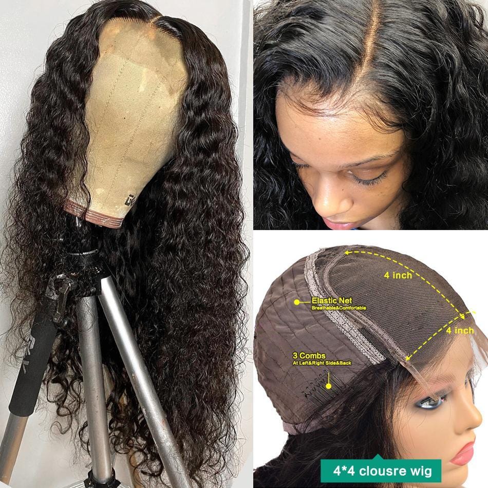 4x4 Lace Front Human Hair Clousre Wigs Deep Wave -p - wigirlhair