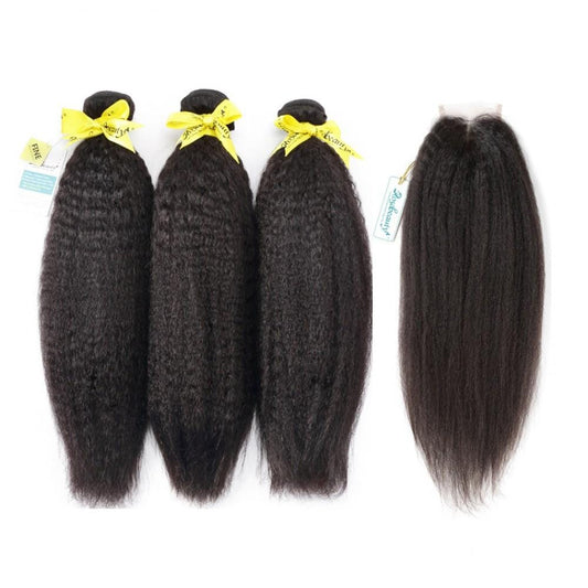 7A 3 Bundles Hair Weave Brazilian Hair With Lace Closure Kinky Straight