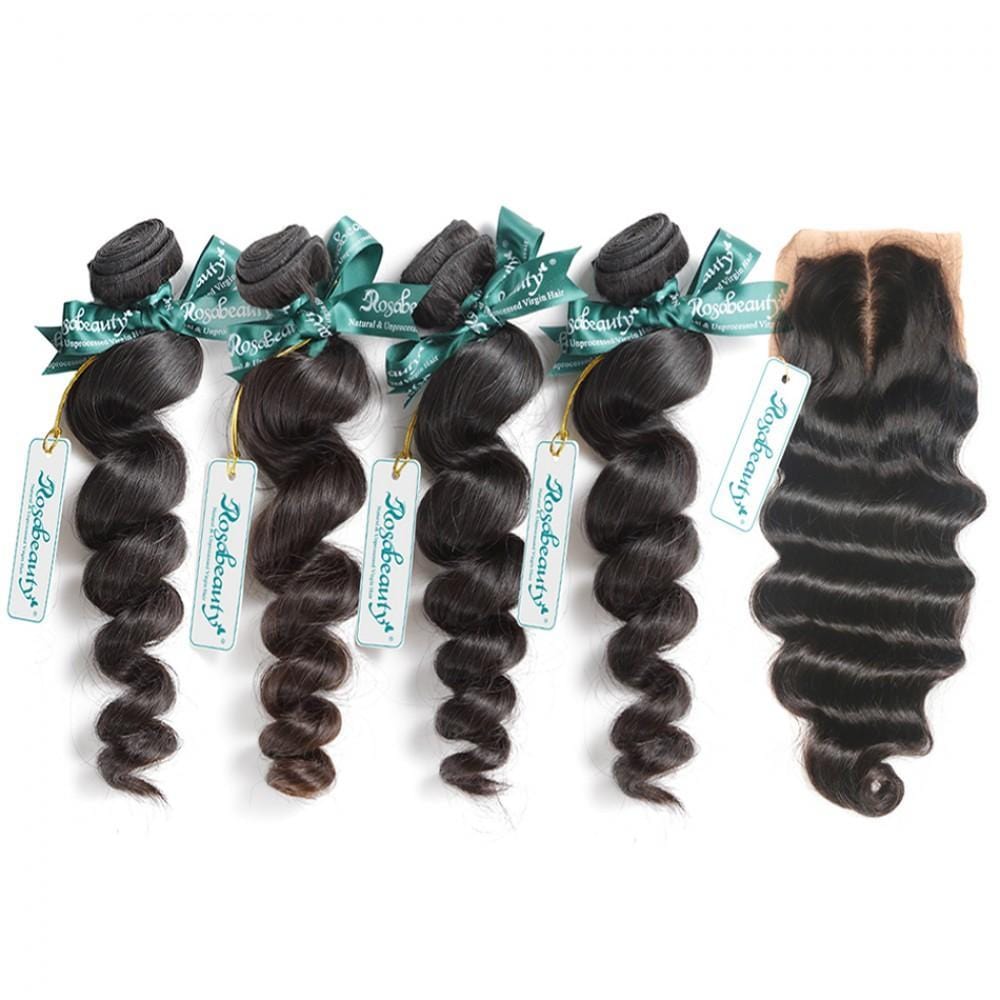 7A 4 Bundles Hair Weave Brazilian Hair With Silk Base Closure Loose Wave