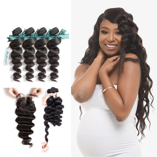 7A 4 Bundles Hair Weave Brazilian Hair With Lace Closure Loose Wave