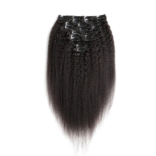 140G Brazilian Hair Kinky Straight Clip in Hair Extension #1B 10PSet