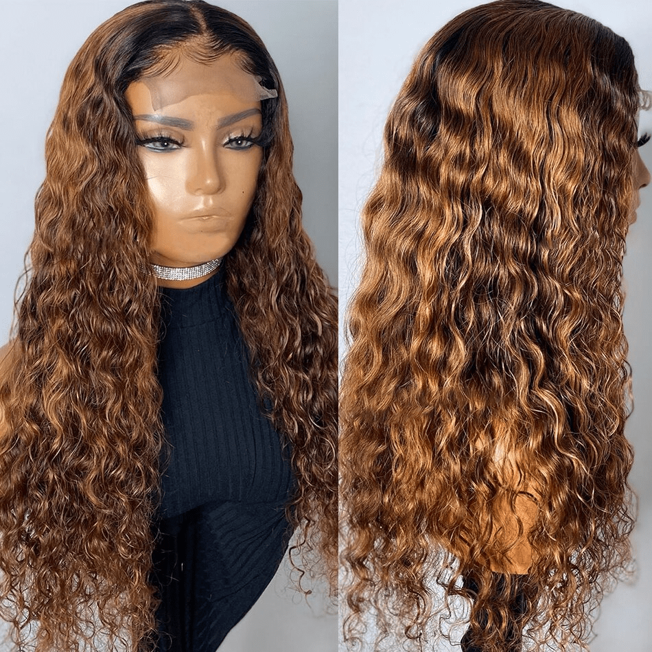 4x4 #1B/27 Ombre Lace Front Wig Afro Curly Virgin Human Hair - wigirlhair