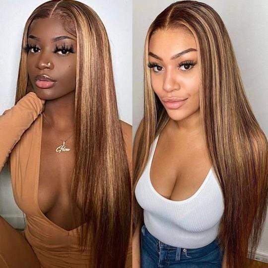 4x4 #1B/412 Mix Color Straight Human Hair Lace Front Wig - wigirlhair