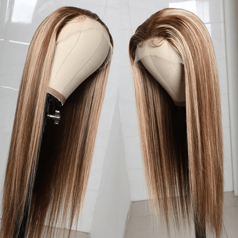 4x4 #1B/412 Mix Color Straight Human Hair Lace Front Wig - wigirlhair