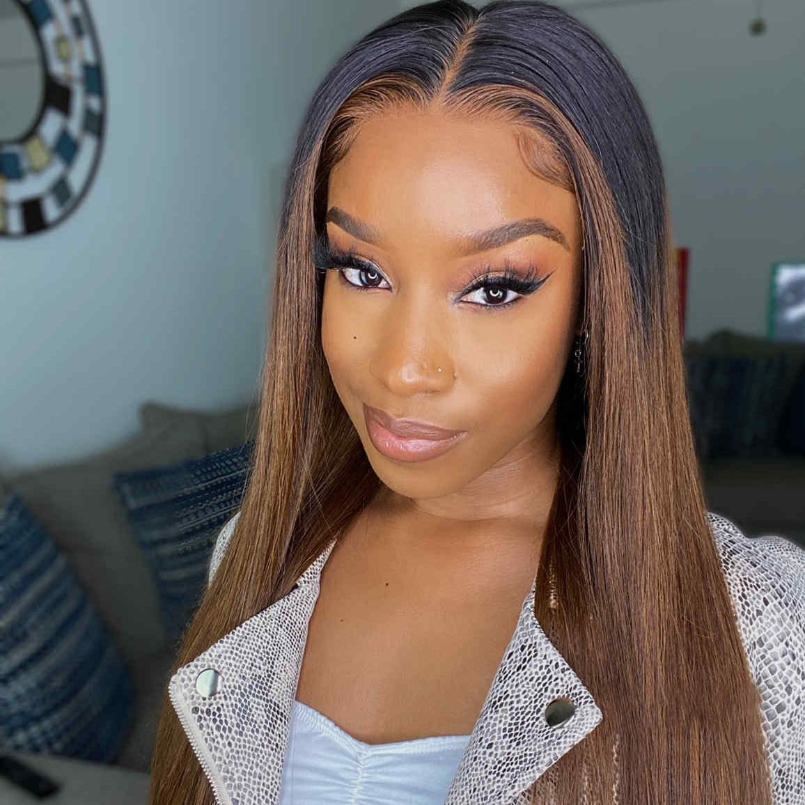 4x4 #1B/4 Highlight Ombre Straight Human Hair Lace Front Wig - wigirlhair