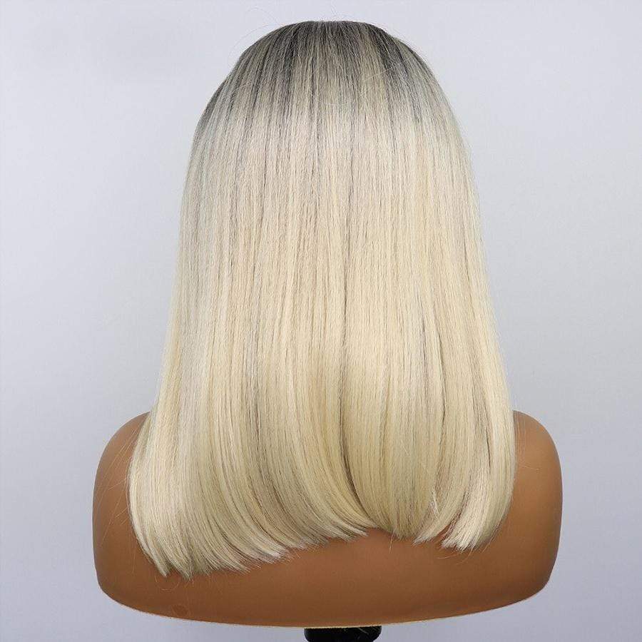 #1B/613 Straight Blonde Bob Wig Ombre Human Hair Silky Blunt Cut - wigirlhair