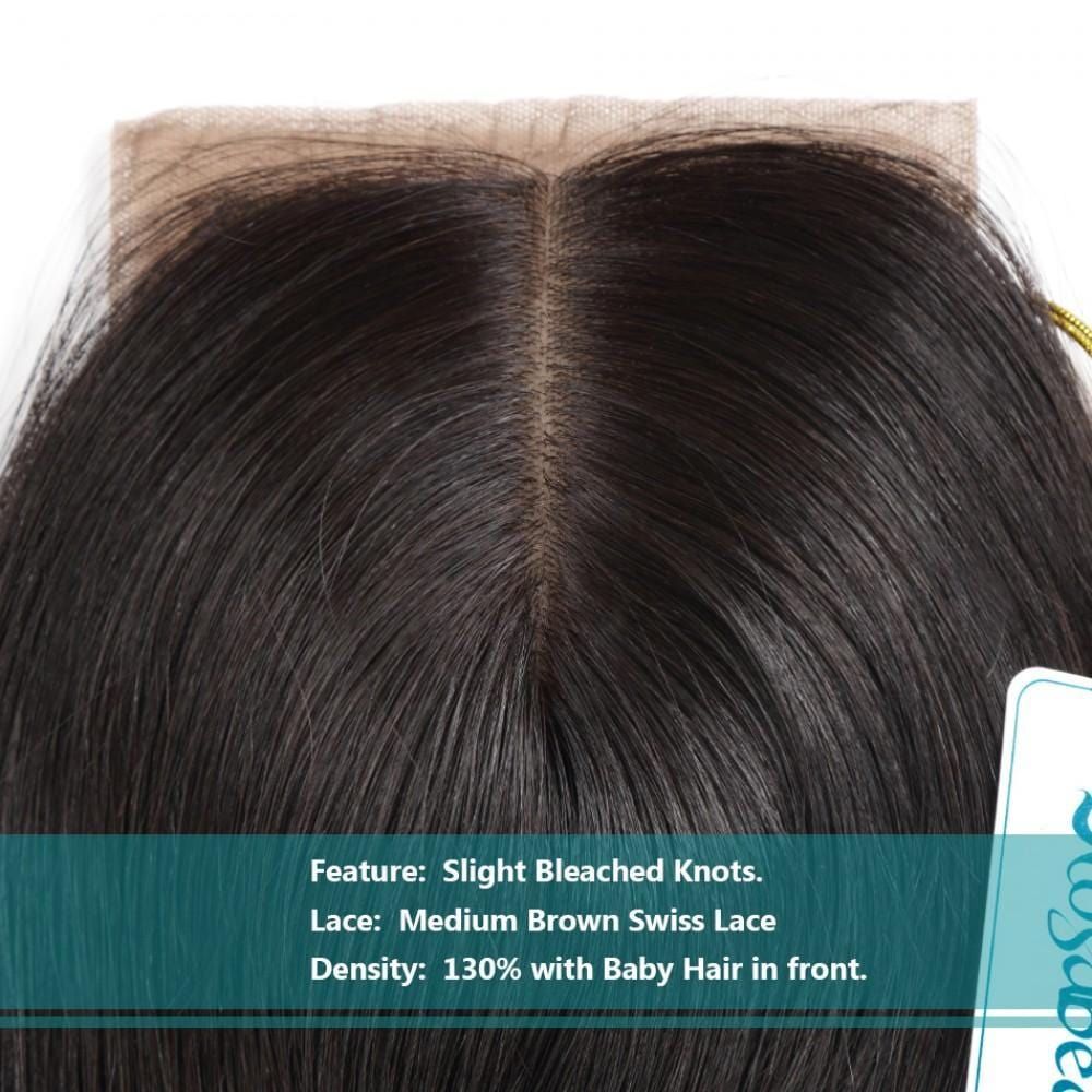 7A 4 Bundles Hair Weave Brazilian Hair With Silk Base Closure Straight
