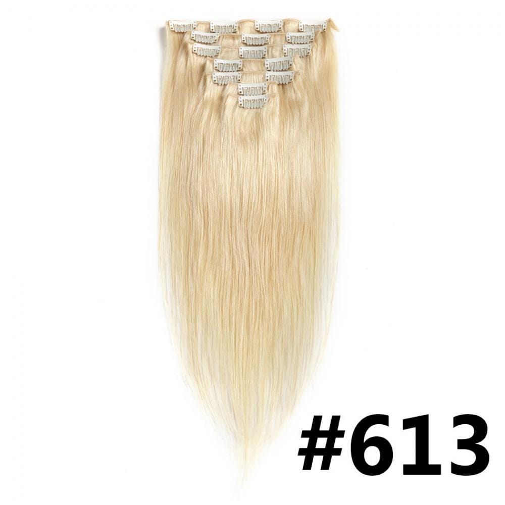 100G Brazilian Hair Straight Clip in Hair Extension #1B #1 #2 #4#613 7PSet