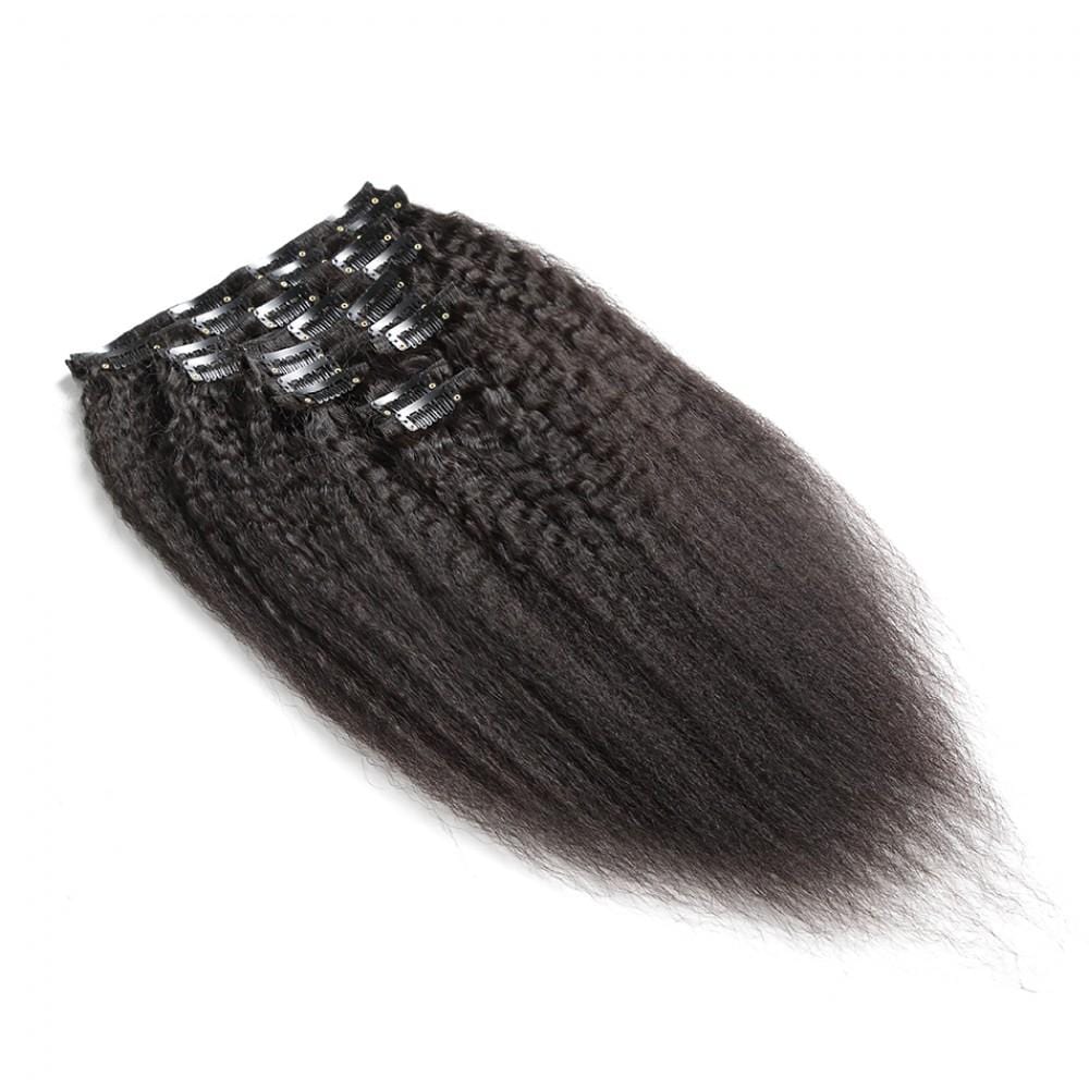 100G Brazilian Hair Kinky Straight Clip in Hair Extension #1B 7PSet