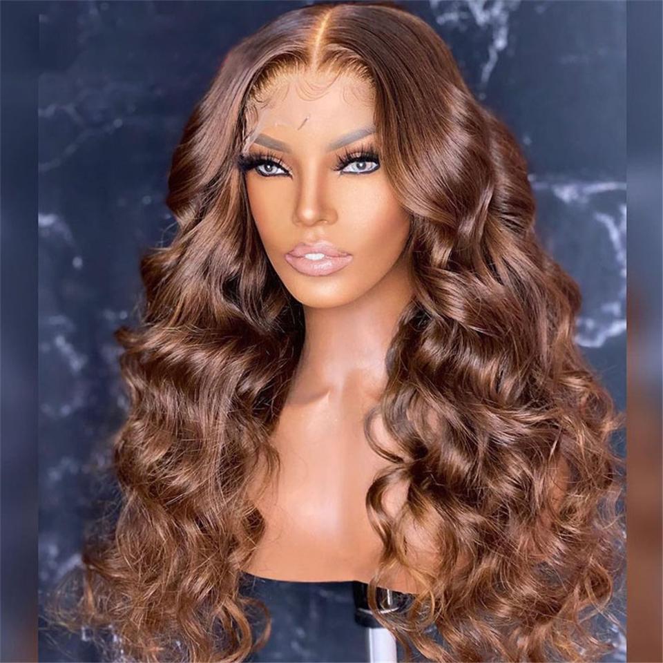 4x4 Highlight Brown Virgin Human Hair Lace Front Wig Body Wave-wigirlhair