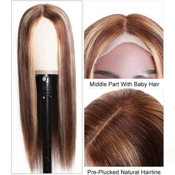 4x4 #1B/412 Highlight Straight Human Hair Lace Front Wig - wigirlhair
