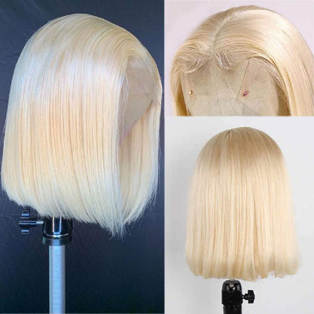 #613 Blonde Straight Bob Wig Human Hair Lace Front Wig Silky Blunt Cut-wigirlhair