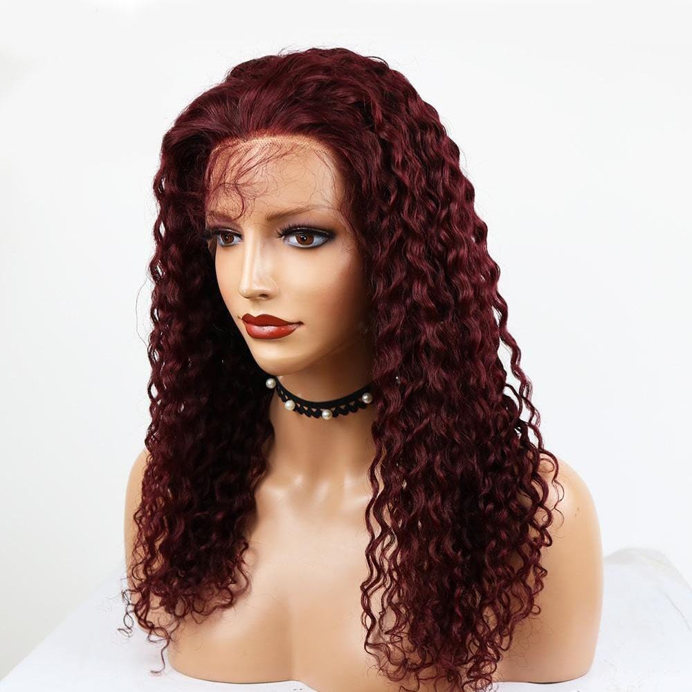 99J Burgundy Deep Curly T-Part Lace Frontal Wig Human Hair Wig - wigirlhair