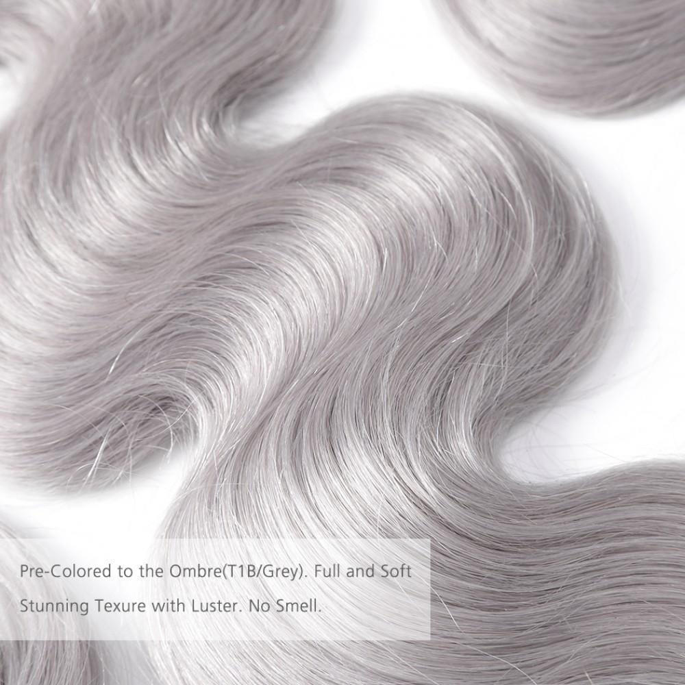 8A Dark Roots T1B/Grey Ombre Grey Straight Hair Bundles 1:9