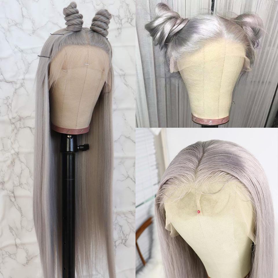 T Part Grey Virgin Hair Straight Lace Frontal Wig - wigirlhair