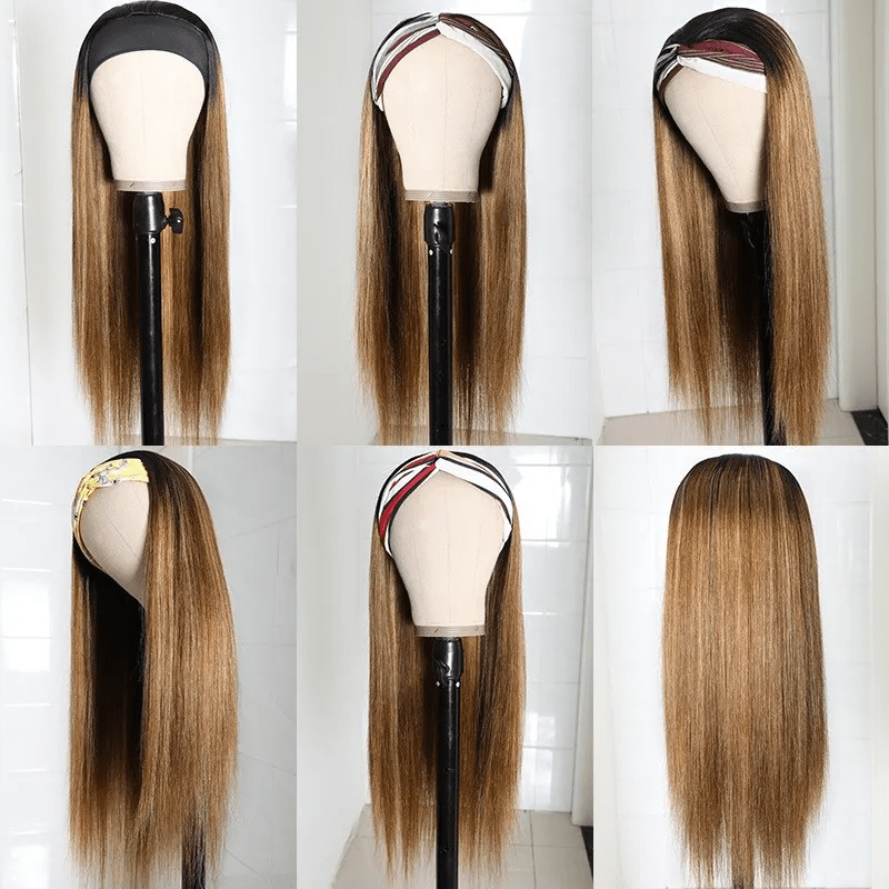 #1B/412 Ombre Color Highlight Straight Headband Wigs Virgin Human Hair - wigirlhair
