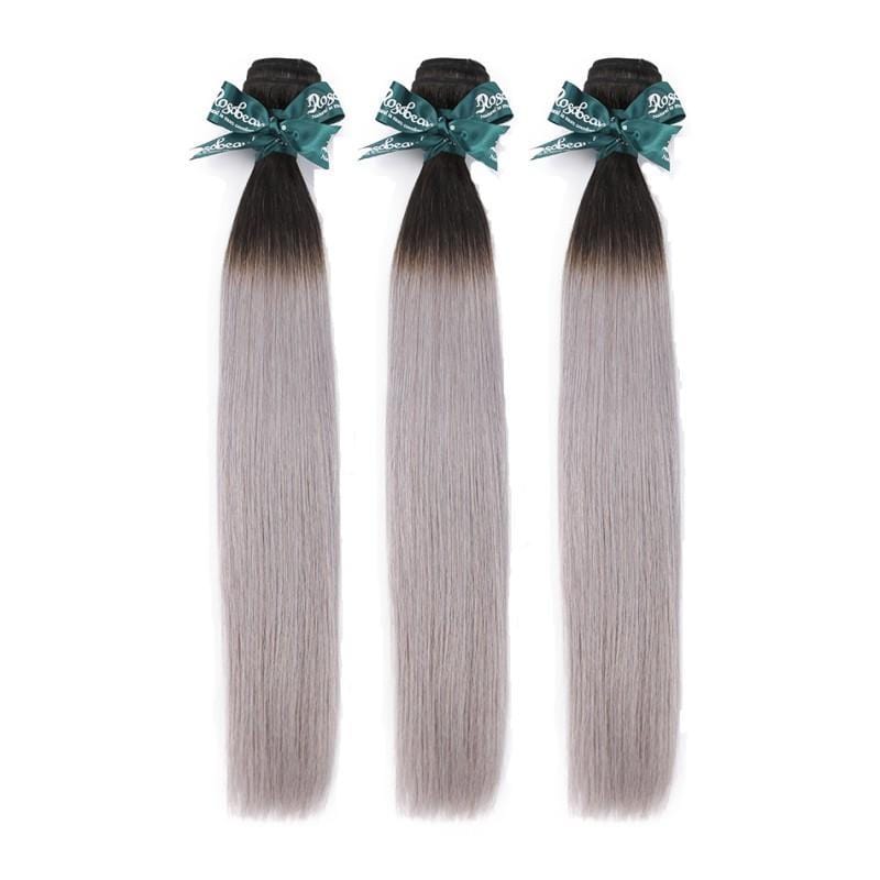 8A Straight Ombre Grey Hair Bundles 3:7