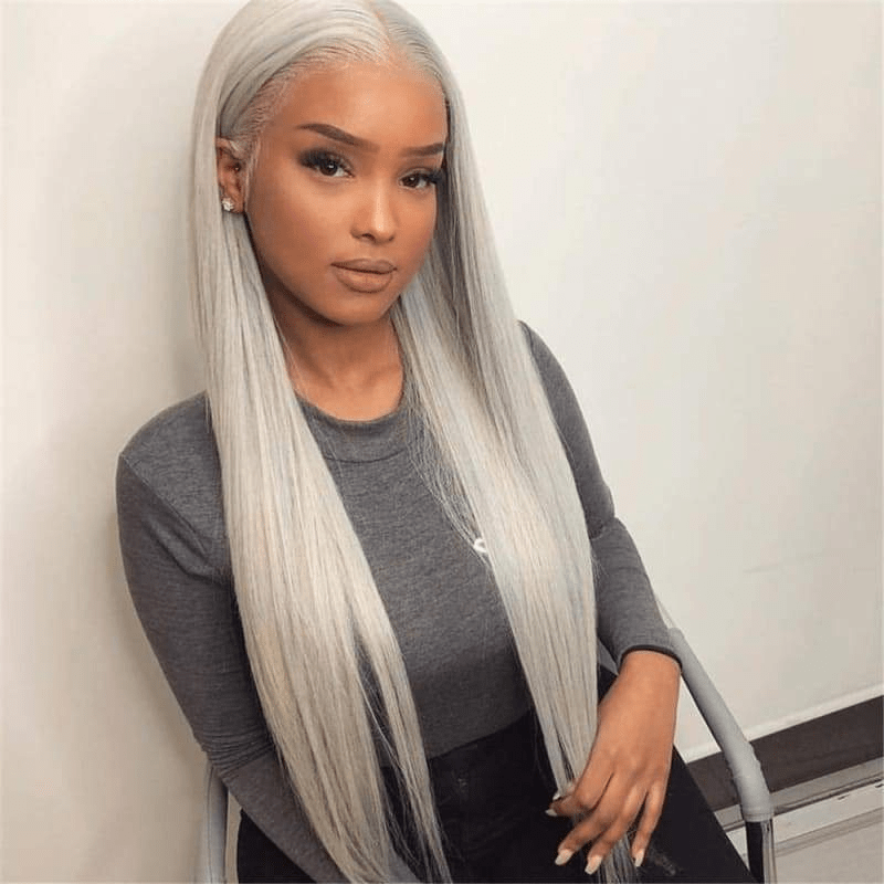 T Part Grey Virgin Hair Straight Lace Frontal Wig - wigirlhair