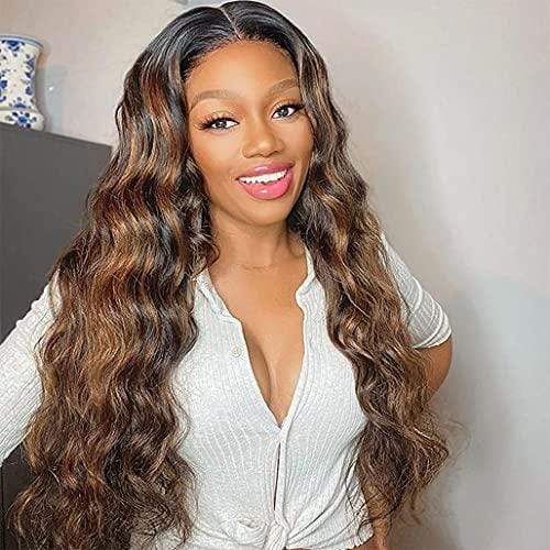 T Part&13x4 #1B/30 Highlight Body Wave Lace Front Wig Balayage Blonde Human Hair Wigs-wigirlhair