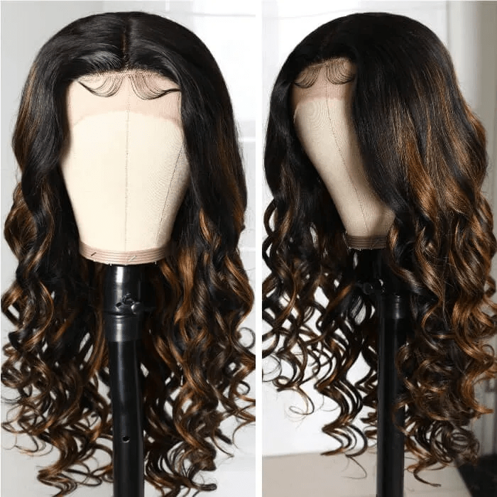 T Part&13x4 #1B/30 Highlight Body Wave Lace Front Wig Balayage Blonde Human Hair Wigs-wigirlhair