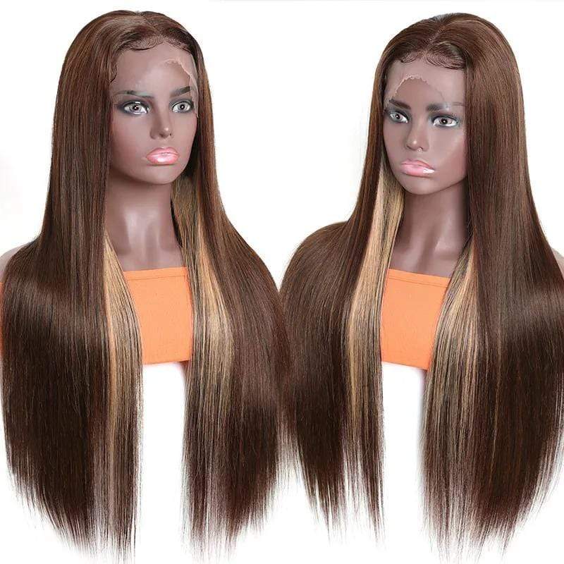 4x4 #4/30 Mix Color Straight Human Hair Lace Front Wig - wigirlhair